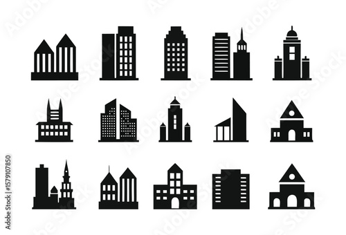 Set of silhouettes of houses, vector