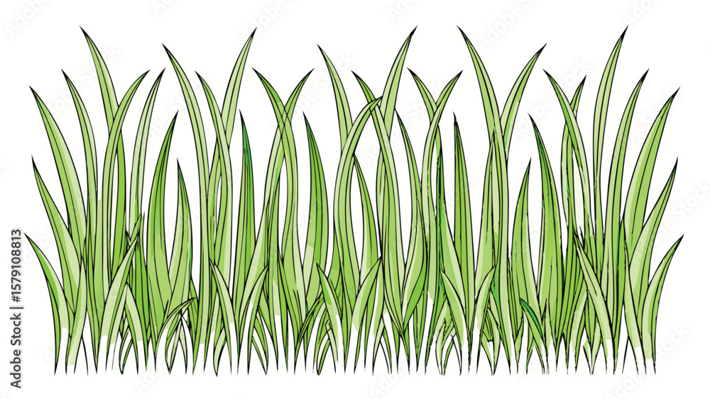 Fototapeta premium Green Blades of Grass Illustration on White Background 