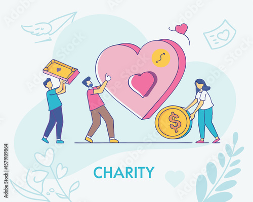 Teamwork in charity concept illustrating giving contributions and community support