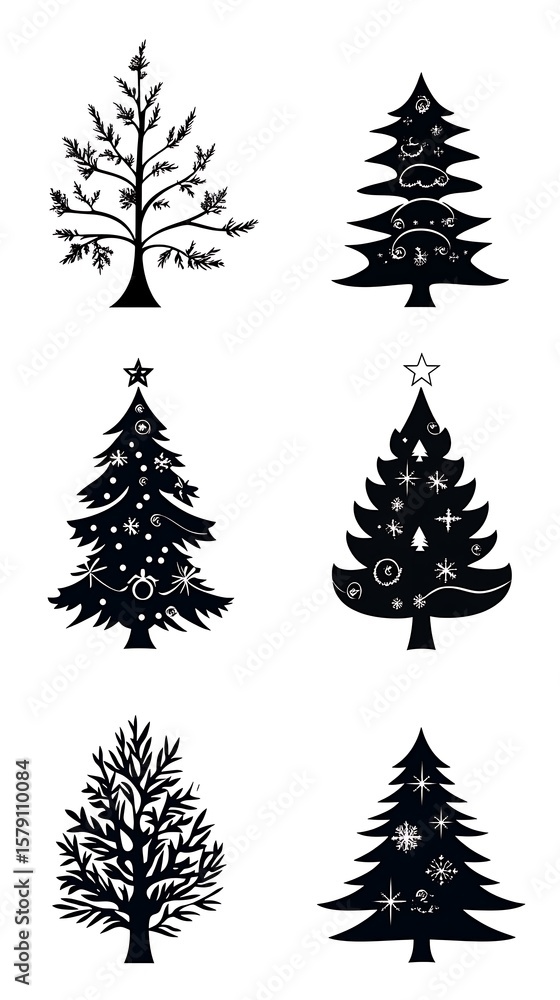 Fototapeta premium モノクロのクリスマスツリーたち