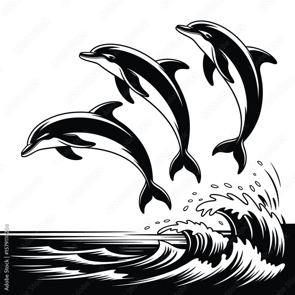 Naklejka premium dolphin logo design vector silhouette illustration, dolphin logo icon silhouette,