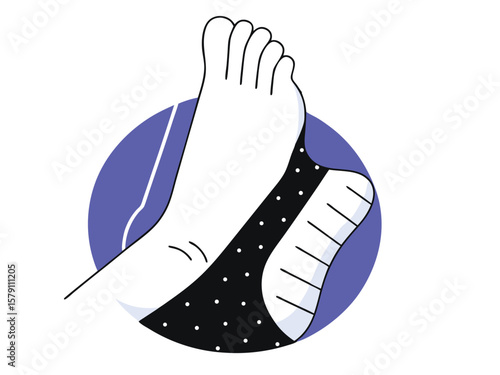 Artistic illustration of foot with kinesiology tape on a white background