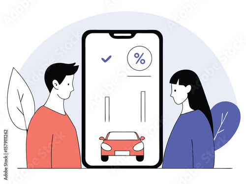 Car finance approval process illustrated with smartphone application concept
