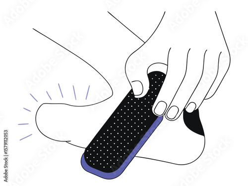 Foot care illustration showing a person filing their foot with a pedicure tool