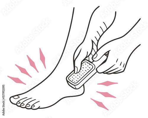 Foot care illustration showing pedi care with a foot file and pink diamonds