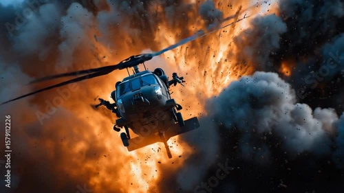 Black Hawk Helicopter in Explosions