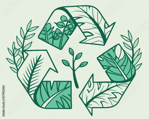 Green leafy eco recycle symbol concept for sustainability and environmental protection
