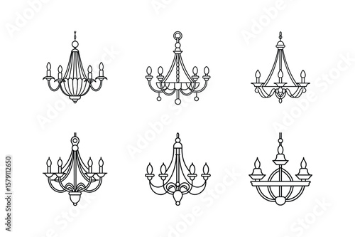 chandelier icon line art vector illustration