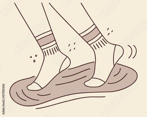 Minimalist illustration of feet in socks stepping on a soft surface