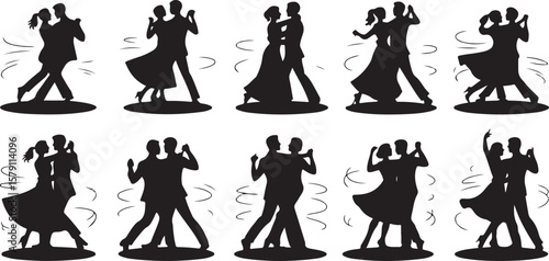 Vector art of couples dancing in various elegant ballroom poses