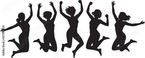Vector art of women jumping with joy and excitement in celebration