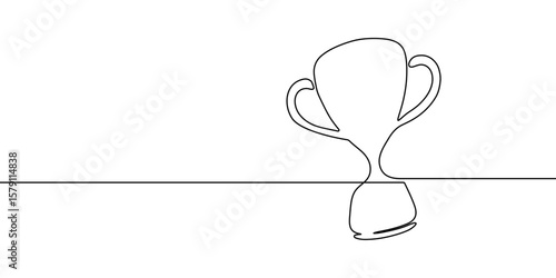 Winner trophy line sketch win prize art icon continuous vector award. Line trophy medal victory champion doodle business outline illustration cup drawing success hand race sport single cartoon.