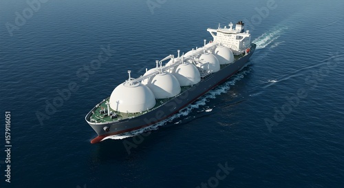 Aerial View of a Modern Cargo Ship Transporting Liquid Natural Gas Across the Open Ocean