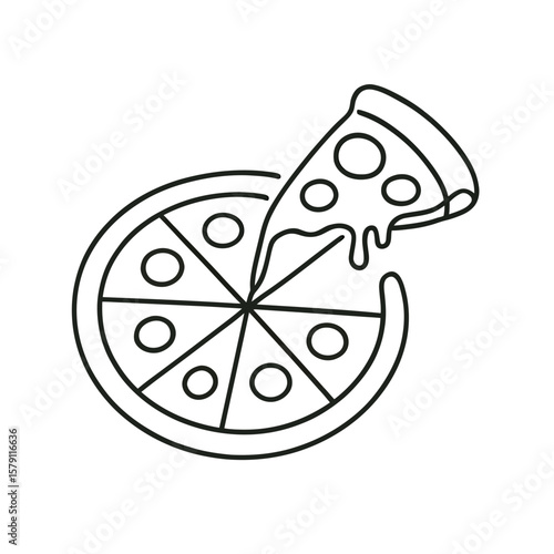A minimalist pizza graphic shows a single slice being removed, ideal for food related designs, logos, and digital content.