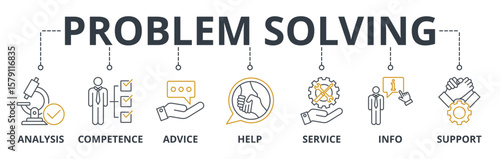 Problem Solving web banners concept vector illustration with keywords and icons