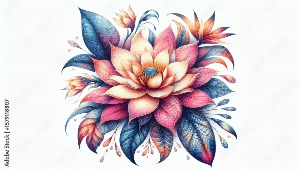 Fototapeta premium fantastic flower white background exotic fantasy unique vibrant bloom mystic surreal