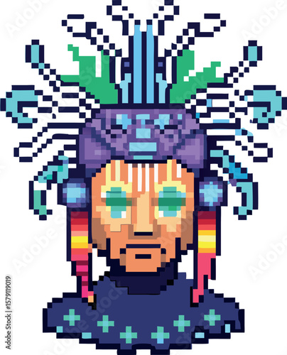 pixel vector art of digital shaman avatar