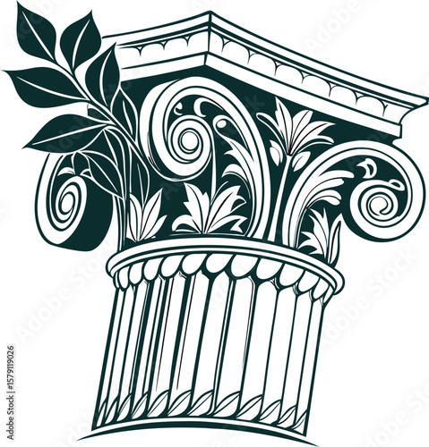 Ornate column capital with foliage ionic corinthian
