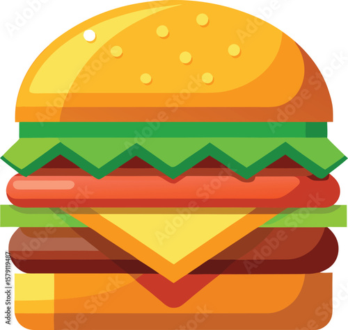 Hamburger Stack Design Presentations Delicious Juicy Burger with Cheese, Lettuce, and Tomato for Your Appetite