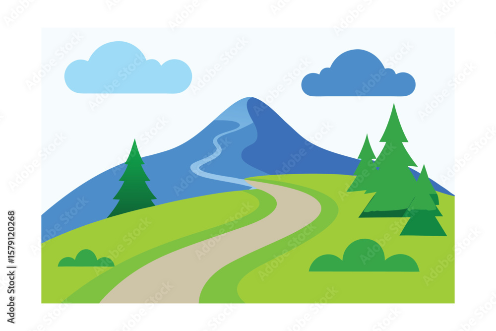 Fototapeta premium Serene Mountain Vista Winding Path to Scenic Peak