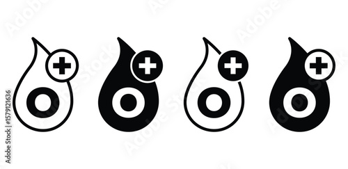 O+ Blood Drop Icon Black and White Medical Symbols Vector Design Illustration