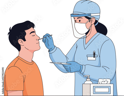 2D flat vector of antigen swab procedure
