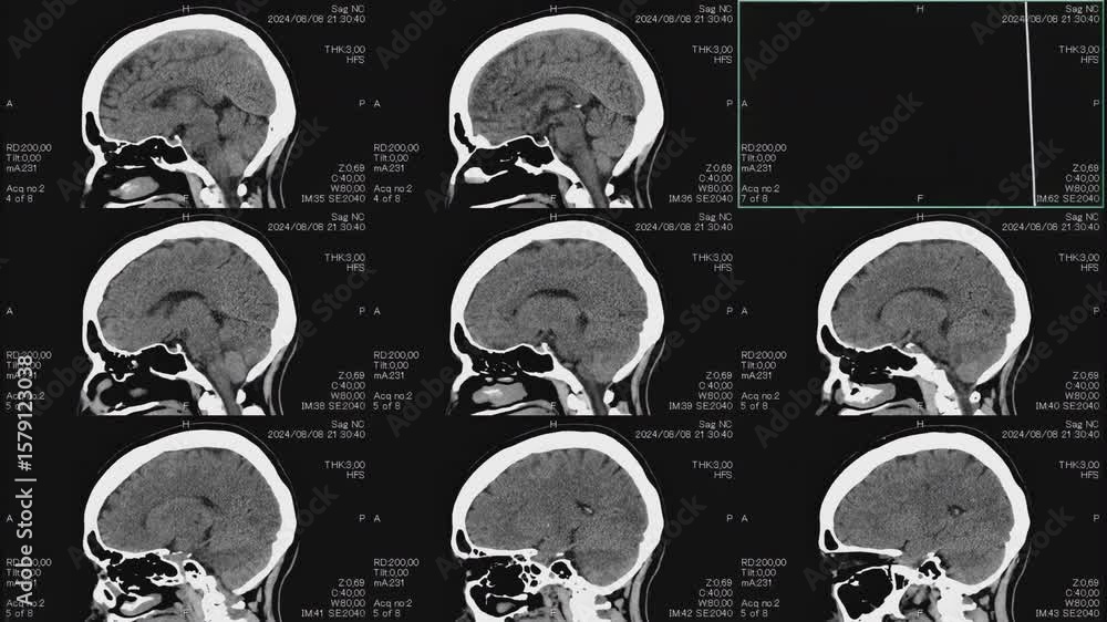 Magnetic resonance images of the head, MRI of the brain, side and top ...