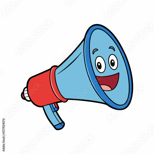 Red and blue megaphone in flat style