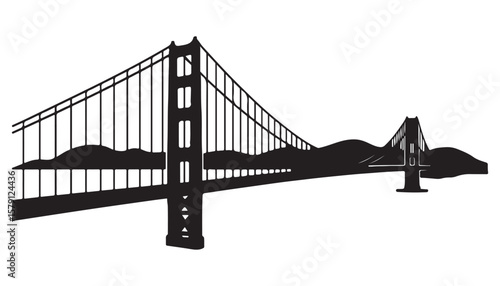 The iconic Golden Gate Bridge stands majestically over San Francisco Bay, a stunning example of suspension bridge architecture of vector silhouette