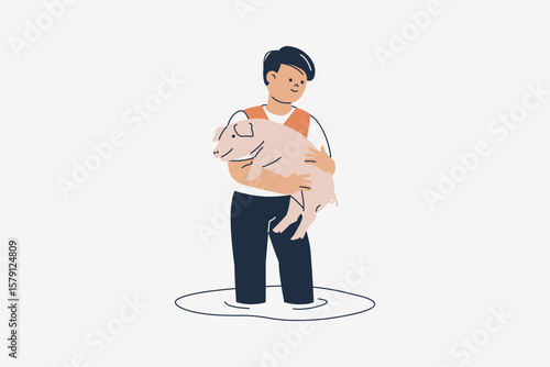 Illustration of Pig Rescued in Flood