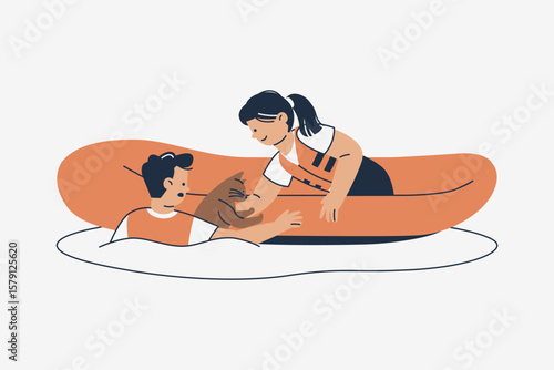Illustration of Rescue Team Keeping Cat Safe During a Flood