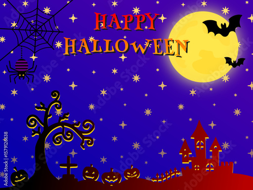 ハロウィーンの夜の背景　満月とお城の風景