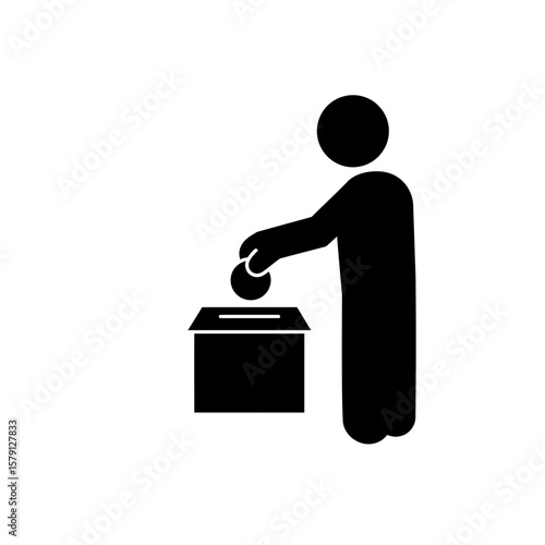 Ballot Casting Silhouette: A minimalist silhouette of individual casting vote into ballot box emphasizing civic duty and democratic participation.