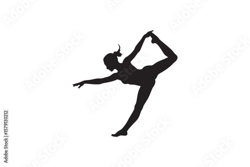 Silhouette of a woman in a yoga pose dancer s pose or Natarajasana isolated on a white background demonstrating balance flexibility and mindfulness in a