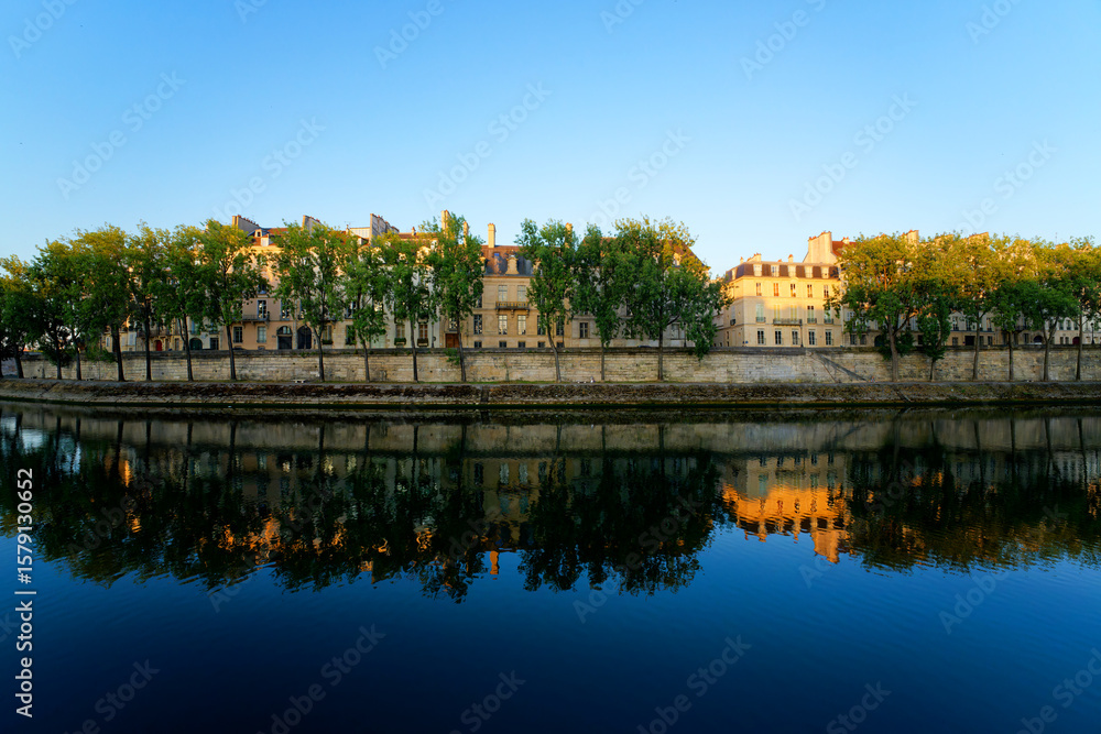 Naklejka premium Anjou quai and Seine river bank in the 4th arrondissement of Paris city
