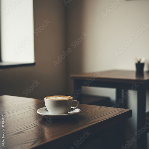 cup of coffee on wooden table