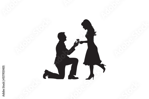 Romantic Proposal Silhouette of a Man on One Knee Offering a Rose to a Woman Symbolizing Love Commitment and the Start of a Beautiful Journey