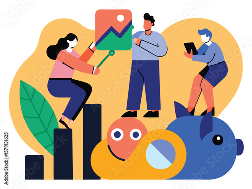 Collaborative teamwork illustration featuring business professionals with flat design
