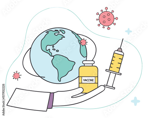 Global vaccination campaign illustrating health protection and coronavirus prevention measures
