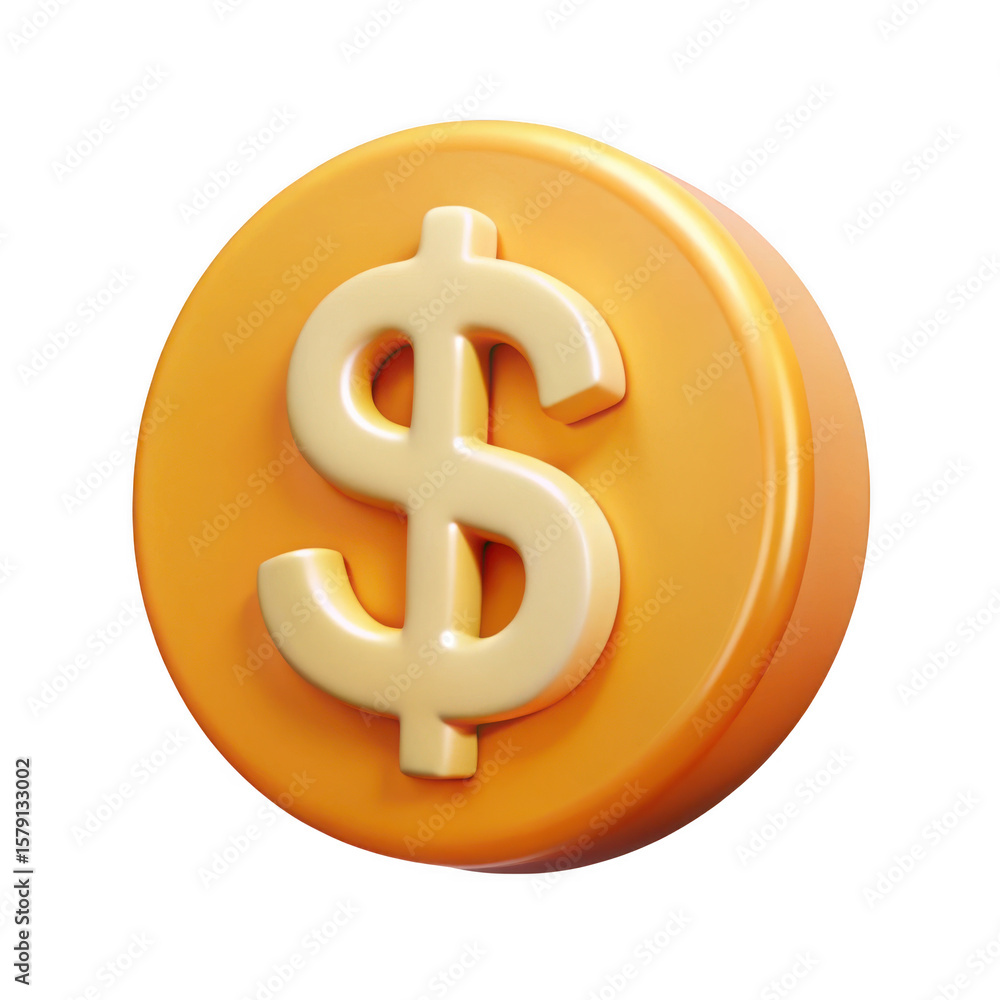 A golden dollar coin with a white dollar sign isolated on transparent background A golden dollar coin with a white dollar sign isolated on transparent background