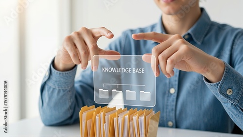 Young woman organizing knowledge base using digital interface Knowledge base layout