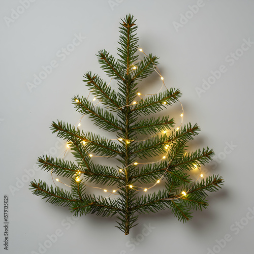 Wallpaper Mural Christmas tree branch with fairy lights minimalist design Torontodigital.ca