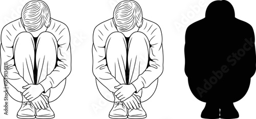 Illustration of sad man in fetal position vector art for mental health awareness and emotional support design