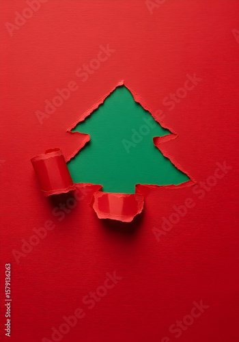 Wallpaper Mural Christmas Tree Red Green Paper Tear Festive Design Holiday Season Torontodigital.ca