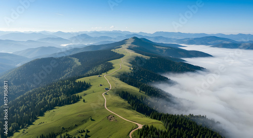 Wallpaper Mural Breathtaking Aerial View of Majestic Mountain Range above Clouds Torontodigital.ca