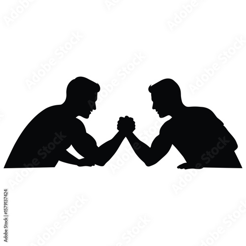 Two men are arm wrestling isolated on white background