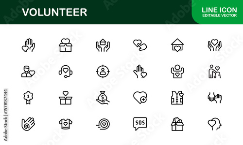 Professional Volunteer Icon Pack in Outline Vector Style Highlighting Charity, Support, and Community Engagement