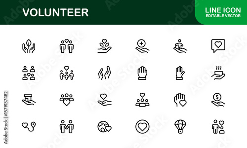 Professional Volunteer Icon Pack in Outline Vector Style Highlighting Charity, Support, and Community Engagement
