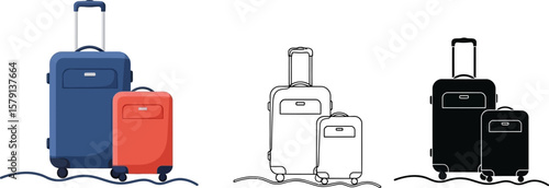 Travel luggage suitcase vector illustration set for vacation trip and business travel baggage concept design