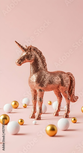 Wallpaper Mural Rose Gold Glitter Unicorn Figurine Magical Decor Torontodigital.ca